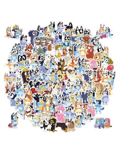 50 Calcomanías de Vinilo RNZO para Niños - Dibujo Animado Azul