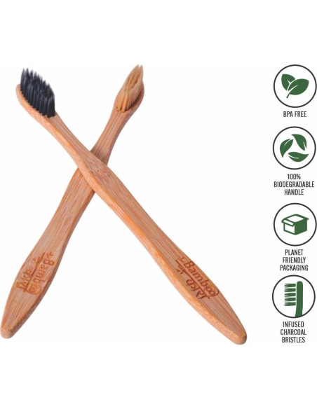 Cepillos de Dientes de Bambú Bambookari - Paquete de 4 Cerdas Suaves Cepillos de Dientes de Bambú Bambookari - Paquete de 4 Cerdas Suaves
