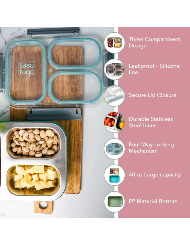 Caja Bento Acero Inoxidable Easy Togo 3 Compartimentos 1.13L Azul
