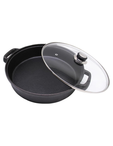 Sartén de Hierro Fundido Opexscal 30 cm con Tapa de Vidrio