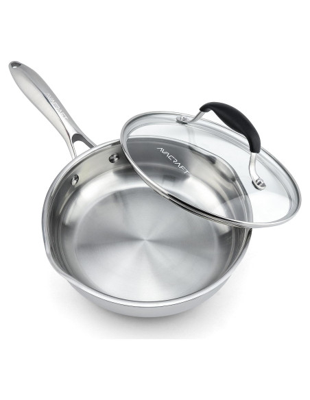 Sartén de Acero Inoxidable AVACRAFT 20 cm con Tapa y Salidas Sartén de Acero Inoxidable AVACRAFT 20 cm con Tapa y Salidas