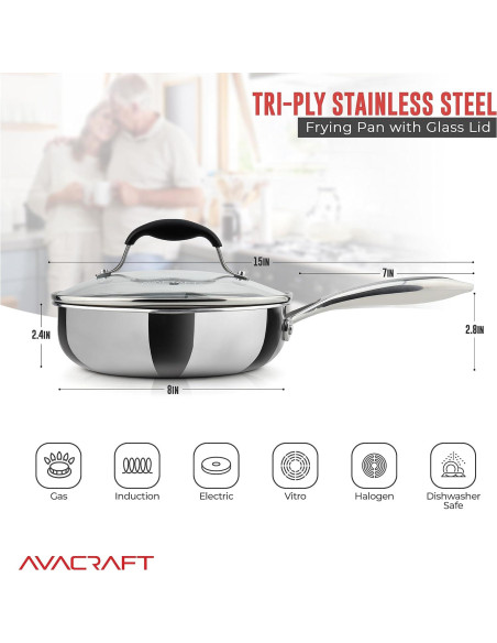 Sartén de Acero Inoxidable AVACRAFT 20 cm con Tapa y Salidas Sartén de Acero Inoxidable AVACRAFT 20 cm con Tapa y Salidas