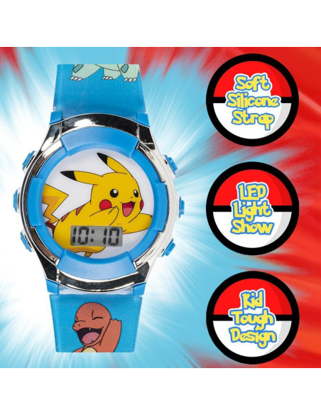 Reloj Digital Pokémon para Niños con LED - Pikachu y Amigos Reloj Digital Pokémon para Niños con LED - Pikachu y Amigos