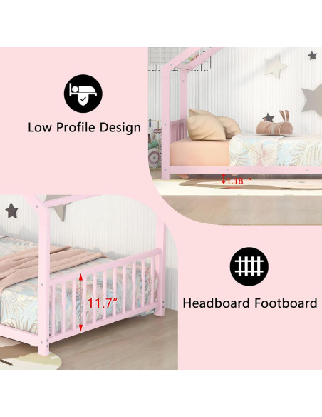 Cama Montessori Individual Bellemave Rosa Casa en el Suelo Cama Montessori Individual Bellemave Rosa Casa en el Suelo