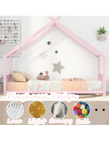 Cama Montessori Individual Bellemave Rosa Casa en el Suelo