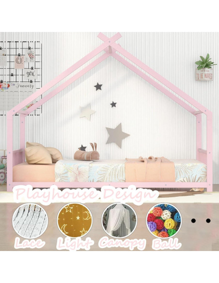 Cama Montessori Individual Bellemave Rosa Casa en el Suelo Cama Montessori Individual Bellemave Rosa Casa en el Suelo