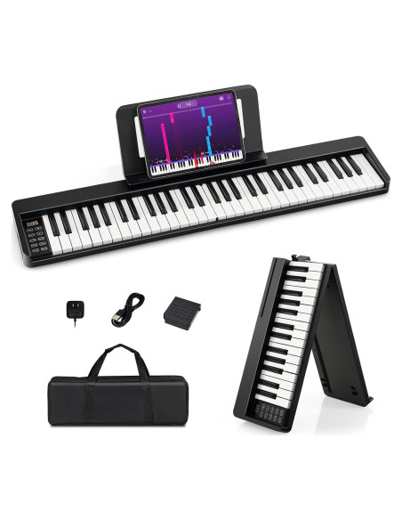 Teclado de Piano Plegable Costzon 61 Teclas Negro Portátil Teclado de Piano Plegable Costzon 61 Teclas Negro Portátil