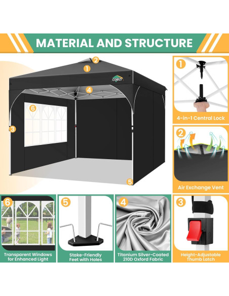 Carpa Plegable COBIZI 10x10 Negra con 3 Paredes Laterales Carpa Plegable COBIZI 10x10 Negra con 3 Paredes Laterales