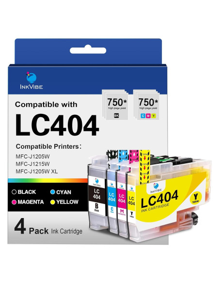 Cartuchos de tinta LC404 InkVibe para impresoras Brother - 4 Pack Cartuchos de tinta LC404 InkVibe para impresoras Brother - 4 Pack