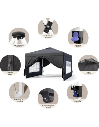 Carpa Plegable Bealife 3x3m con Paredes Removibles - Negro