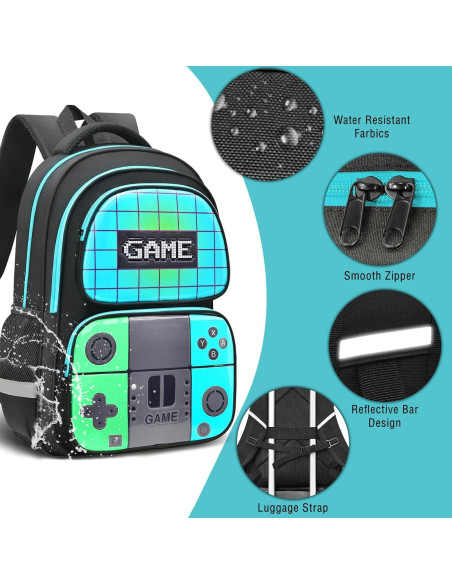 Mochila Escolar TFAUR Gamer 43.9 cm Verde y Azul Verdoso Mochila Escolar TFAUR Gamer 43.9 cm Verde y Azul Verdoso