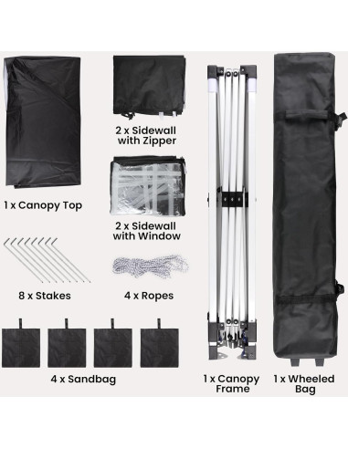 Carpa Plegable Bealife 3x3m con Paredes Removibles - Negro