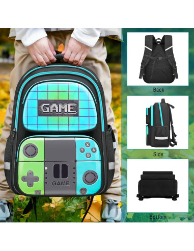 Mochila Escolar TFAUR Gamer 43.9 cm Verde y Azul Verdoso