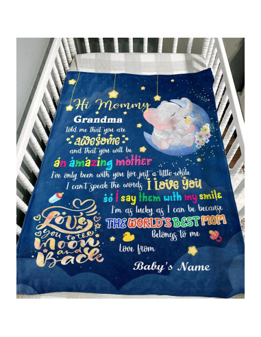 Manta Personalizada para Nueva Mamá Bebé Elefante Sherpa
