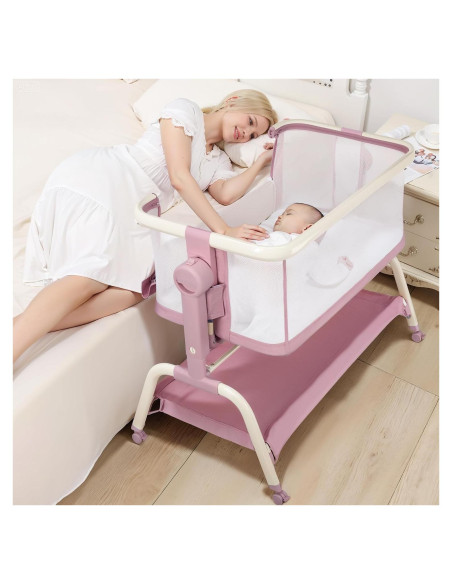 Cuna de Lado 3 en 1 QueenFul Rosa Ajustable Plegable Cuna de Lado 3 en 1 QueenFul Rosa Ajustable Plegable