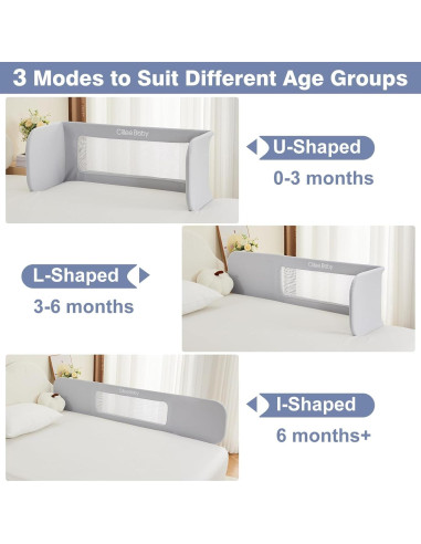 Barandilla de Cama Ciilee para Niños 185 cm Ajustable Gris