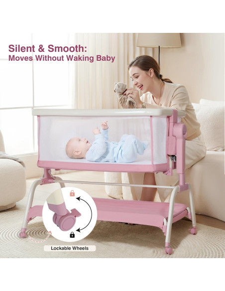 Cuna de Lado 3 en 1 QueenFul Rosa Ajustable Plegable Cuna de Lado 3 en 1 QueenFul Rosa Ajustable Plegable