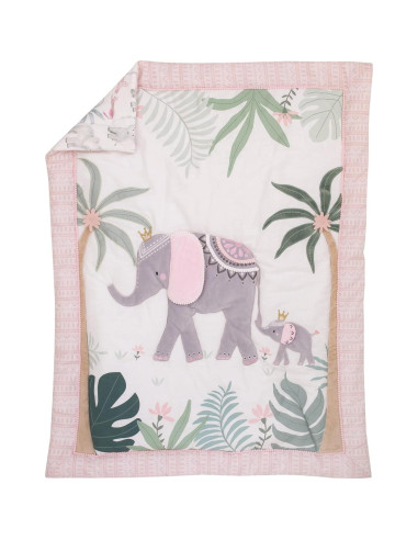 Juego de Cuna NoJo Princesa Tropical 4 Piezas Rosa y Verde