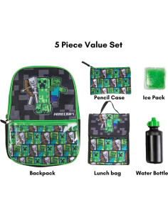 Conjunto Mochila Minecraft 5 Piezas 40.6 cm Unisex 2