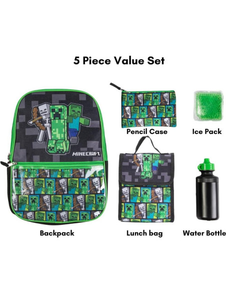 Conjunto Mochila Minecraft 5 Piezas 40.6 cm Unisex Conjunto Mochila Minecraft 5 Piezas 40.6 cm Unisex