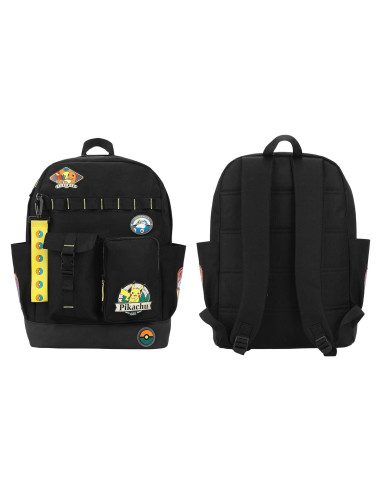 Mochila Negra Pokémon 19" con Parches de Pikachu y Amigos