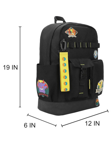 Mochila Negra Pokémon 19" con Parches de Pikachu y Amigos