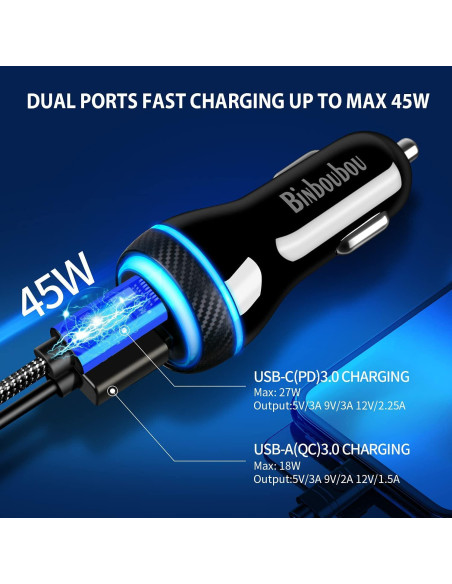 Cargador Rápido Tipo C para Coche 45W Dongguan con Cable 1.22m Cargador Rápido Tipo C para Coche 45W Dongguan con Cable 1.22m