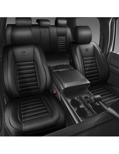 Fundas de Asiento de Cuero Nappa CAR PASS Juego Completo Negro