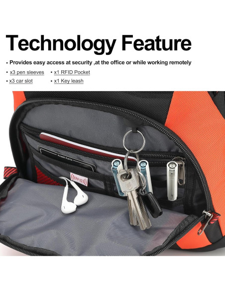Mochila Boavan para Laptop 17.3" Impermeable Negro/Naranja Mochila Boavan para Laptop 17.3" Impermeable Negro/Naranja