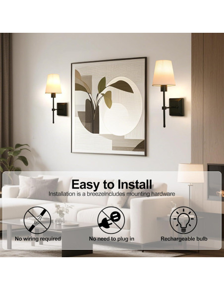 Juego de 2 Apliques de Pared Inalámbricos OYLYW Negro Juego de 2 Apliques de Pared Inalámbricos OYLYW Negro