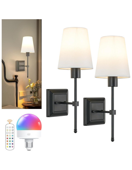 Juego de 2 Apliques de Pared Inalámbricos OYLYW Negro Juego de 2 Apliques de Pared Inalámbricos OYLYW Negro