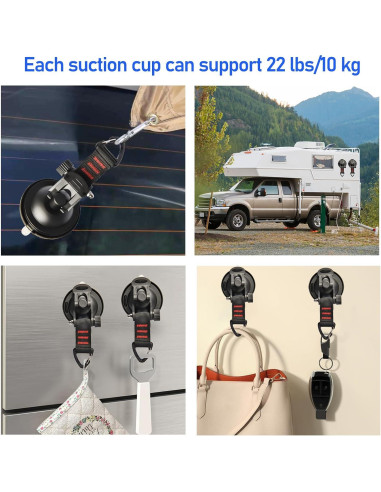 Ventosas de Alta Resistencia Pioleackflew 4 Pcs 10 kg para Camping