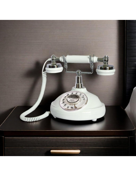 Teléfono de Línea Terrestre Retro TelPal Blanco con Marcado Rotatorio Teléfono de Línea Terrestre Retro TelPal Blanco con Marcado Rotatorio