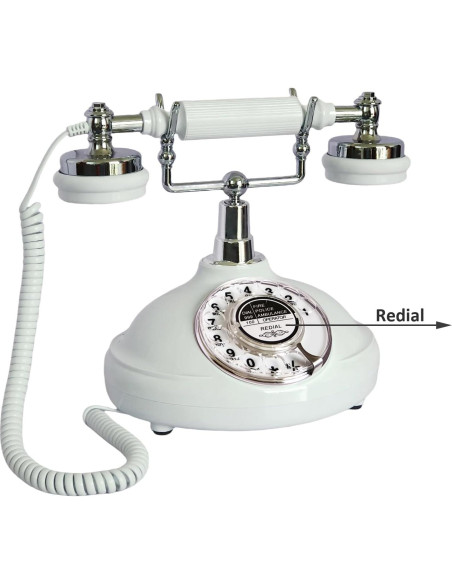 Teléfono de Línea Terrestre Retro TelPal Blanco con Marcado Rotatorio Teléfono de Línea Terrestre Retro TelPal Blanco con Marcado Rotatorio