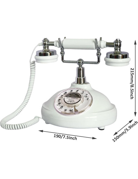 Teléfono de Línea Terrestre Retro TelPal Blanco con Marcado Rotatorio Teléfono de Línea Terrestre Retro TelPal Blanco con Marcado Rotatorio