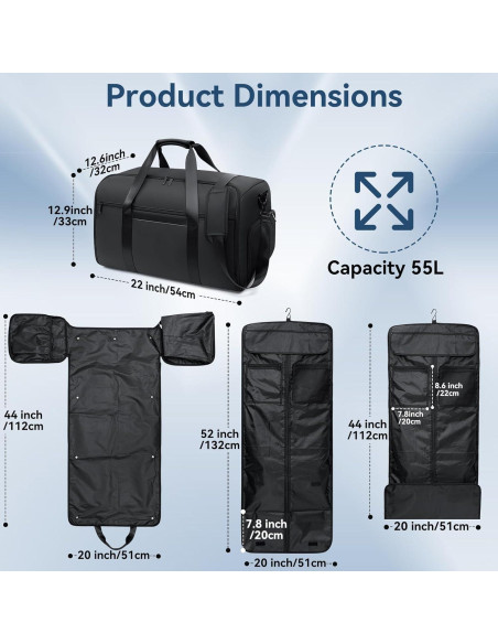 Bolsa Duffle de Ropa GARPROVM 4 en 1 Impermeable 55L Bolsa Duffle de Ropa GARPROVM 4 en 1 Impermeable 55L