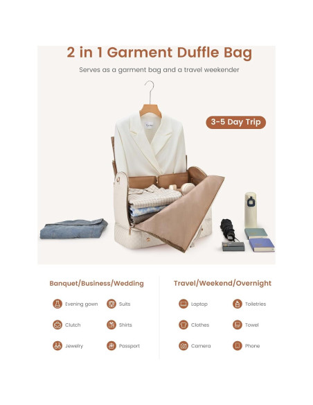 Bolsa de Ropa LOVEVOOK 53L para Mujeres Beige 2 en 1 Bolsa de Ropa LOVEVOOK 53L para Mujeres Beige 2 en 1