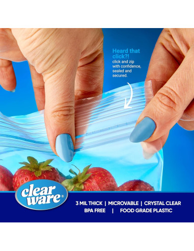 Bolsas de Congelador Reutilizables CLEARWARE - 100 Unidades, 1 Galón, Cierre Doble Cremallera, A Prueba de Microondas
