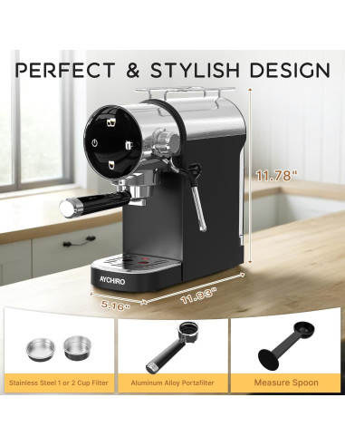 Máquina de Espresso AYCHIRO US-GK-1511-N01 20 Bar con Espumador