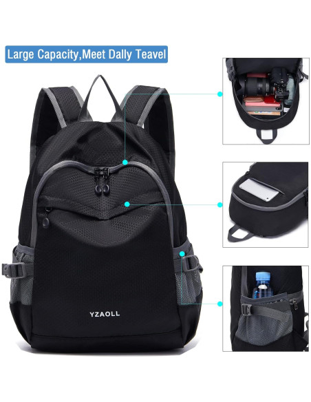 Mochila Plegable YZAOLL 20L Ligera Impermeable Negra Mochila Plegable YZAOLL 20L Ligera Impermeable Negra