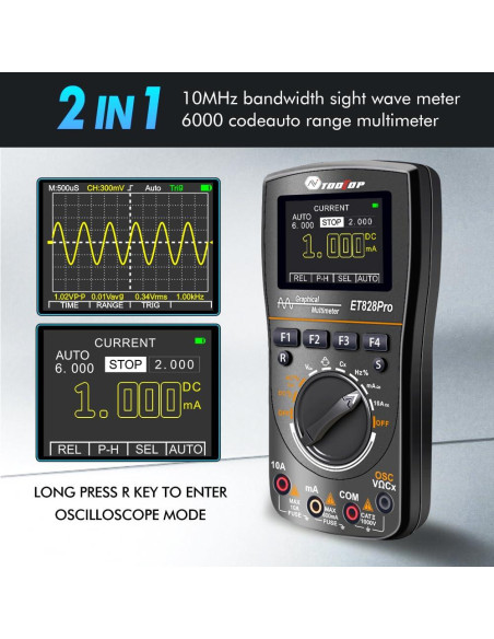 Osciloscopio Digital de Mano TOOLTOP ET828Pro 10MHz 50Msps Osciloscopio Digital de Mano TOOLTOP ET828Pro 10MHz 50Msps