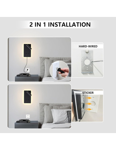Lámpara de Lectura LED de Pared MOLUOLA S07G con USB y 3 Brillos Lámpara de Lectura LED de Pared MOLUOLA S07G con USB y 3 Brillos