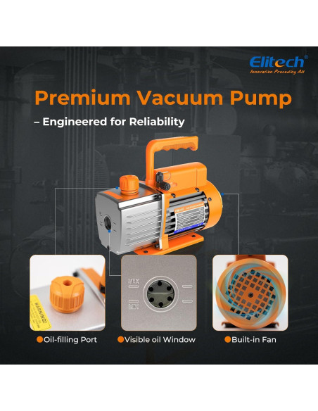 Bomba de Vacío Elitech NVP-3 3 CFM 1.5L/S 1/2HP para HVAC Bomba de Vacío Elitech NVP-3 3 CFM 1.5L/S 1/2HP para HVAC
