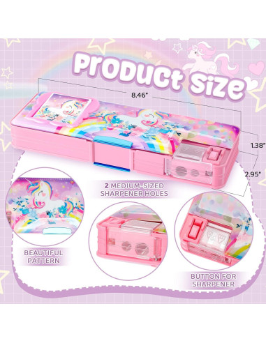 Estuche de Lápiz Multifuncional Henoyso 2 Pcs Unicornio Sirena