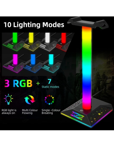 Soporte para Auriculares RGB ZNikoyidy con 2 Puertos USB