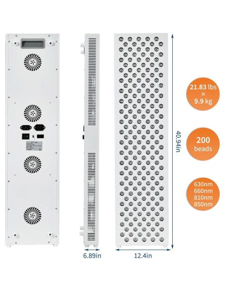 Dispositivo Terapia Luz Roja TROPOW RT1000, 200 LEDs, 4 Longitudes de Onda
