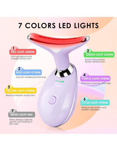 Masajeador Facial Doset Terapia Luz Roja 7 Colores Púrpura