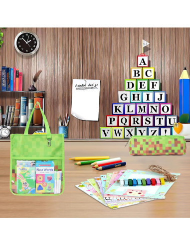 Bolsas Tote para Niños Lindas con Estuche para Lápices Verde