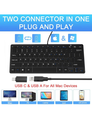 Teclado Mini USB Ultra Delgado YORUNOHOSH 78 Teclas Negro