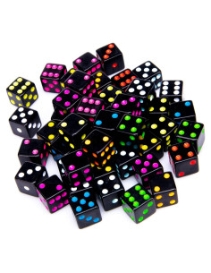 Paquete de 50 Dados D6 Estándar 16mm Negro para Juegos